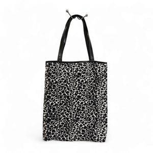 Women's Black White Gray Leopard Print Small Tote Bag